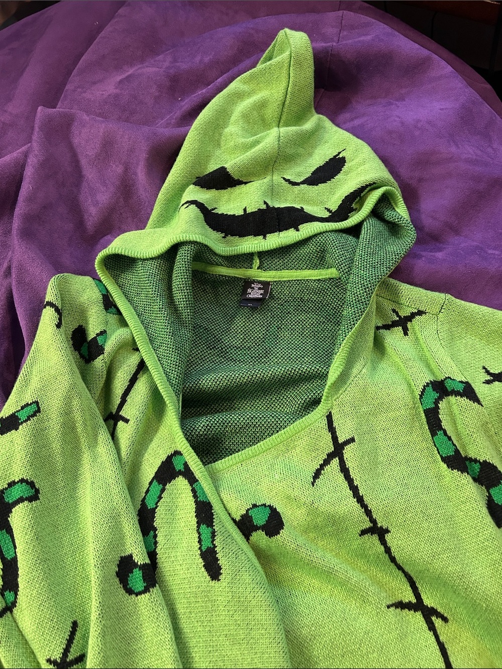 Nightmare Before Christmas Lime Green Hooded Knit Sweater with Face Motif